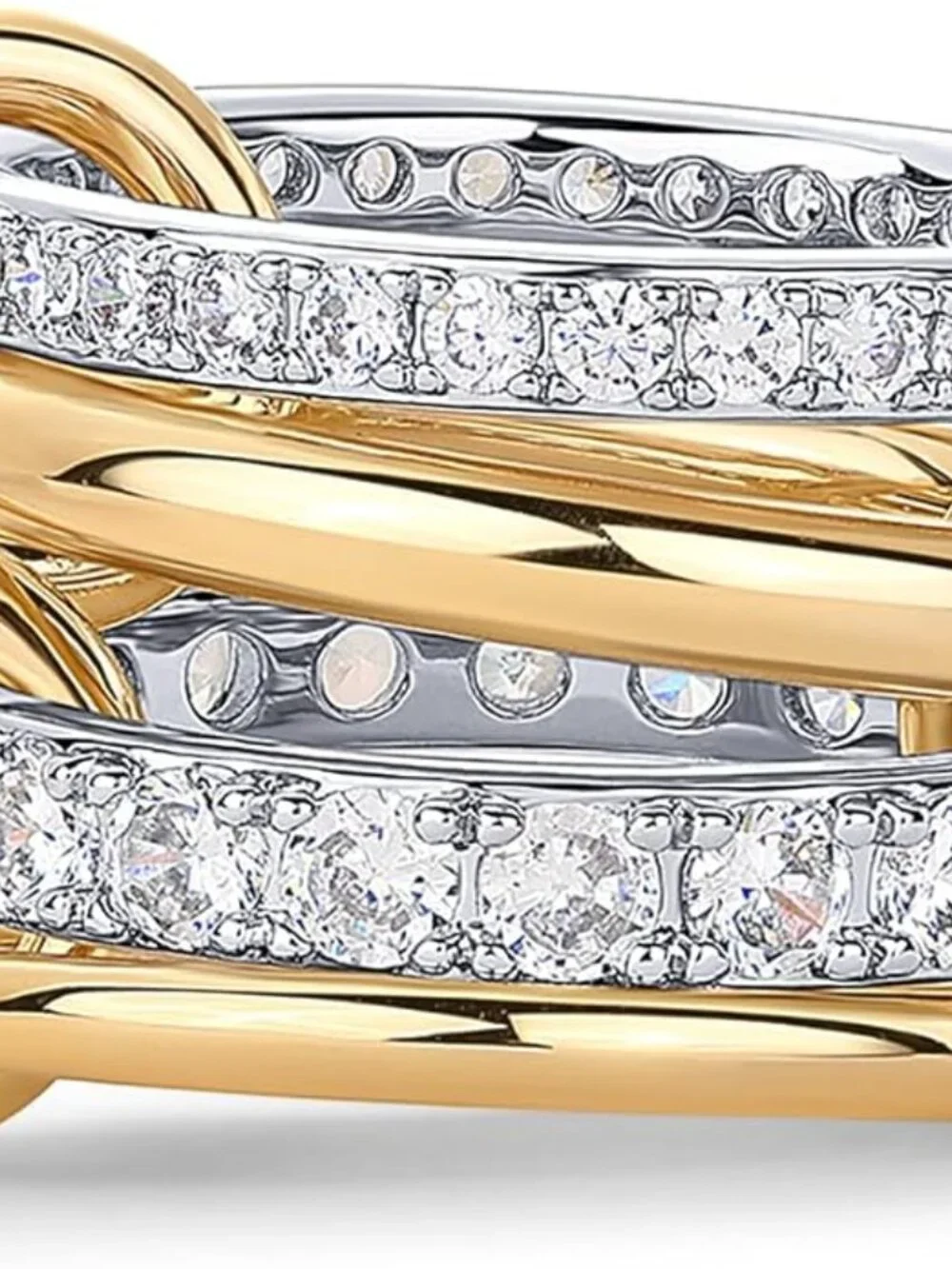 PAVOI 14K Gold Plated Interlocked Stackable Rings, 2 tone - Picture 5 of 6